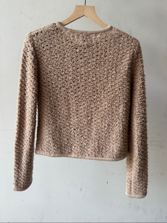 STAUD Textured Beige Cardigan with Removeable Shoulder Pads - Picture 4 of 6